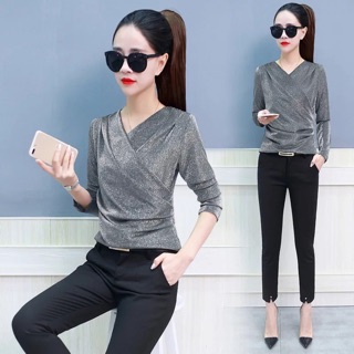 Áo thun nhũ vạt chéo