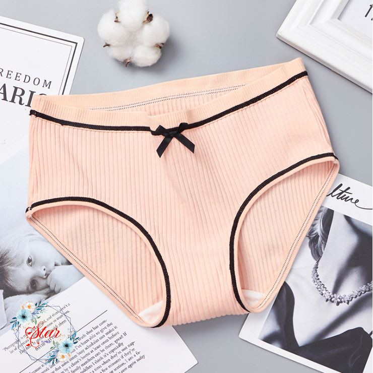 Quần lót nữ Muji cotton gân tăm phối nơ xinh F02