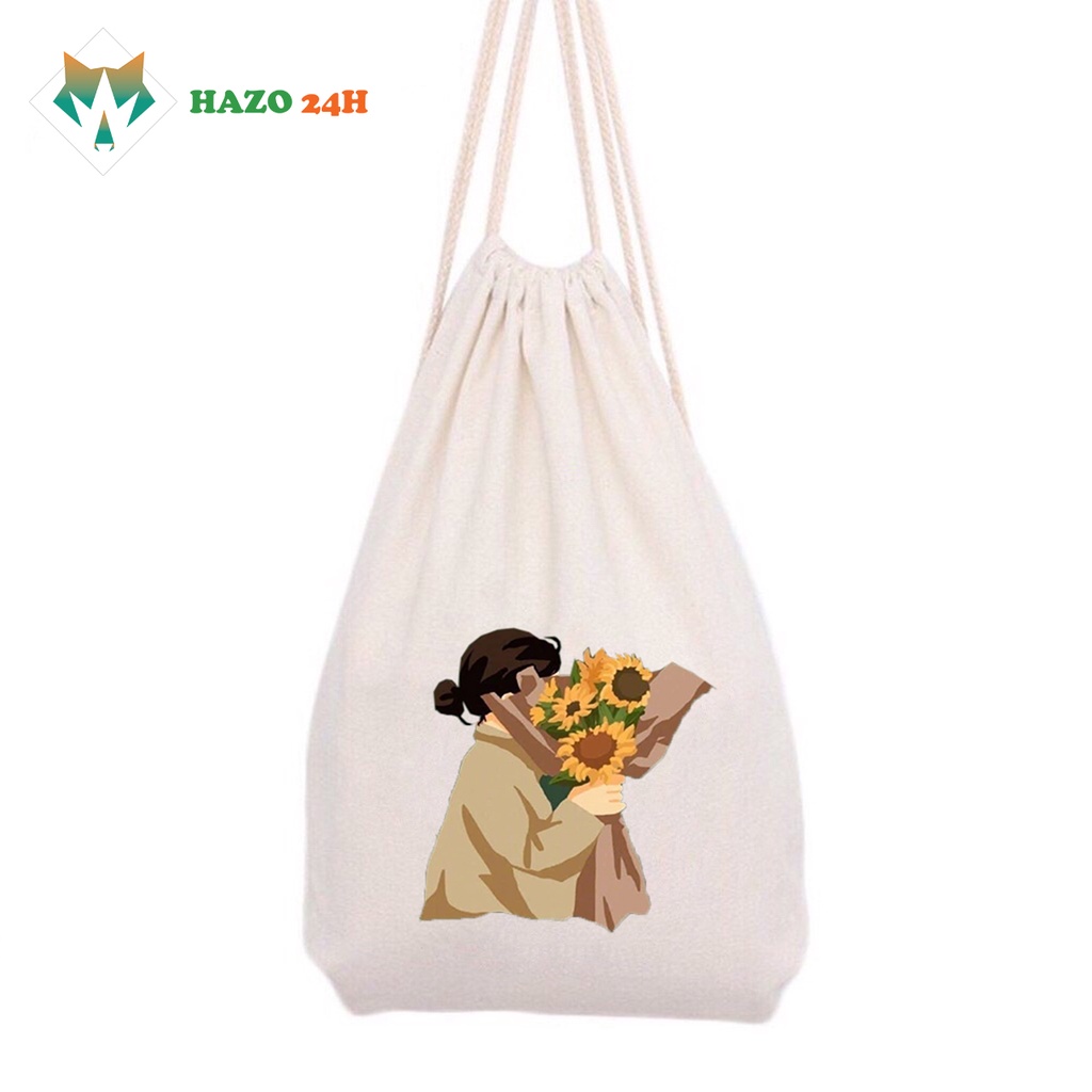 Balo dây rút vải canvas Nhỏ Xinh họa tiết Sunflower 524 xinh xắn dễ thương phong cách Hàn Quốc