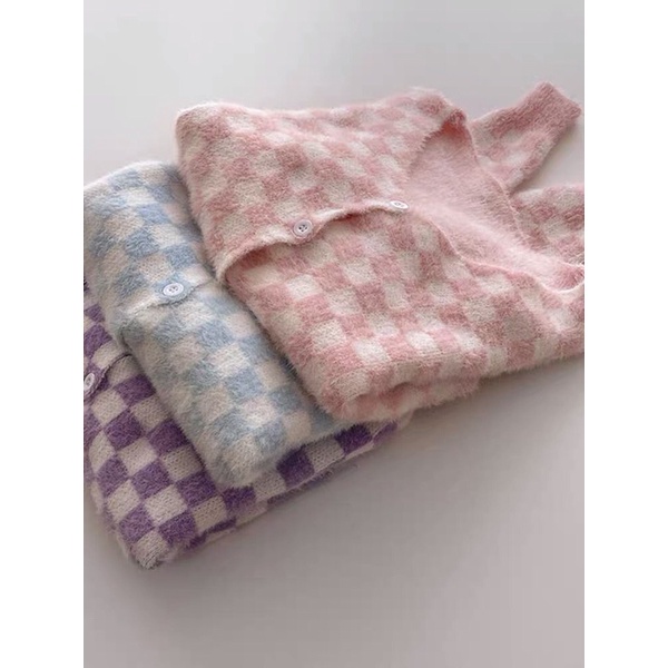 Áo cardigan kẻ ô vuông lông thỏ(có ảnh thật) | BigBuy360 - bigbuy360.vn