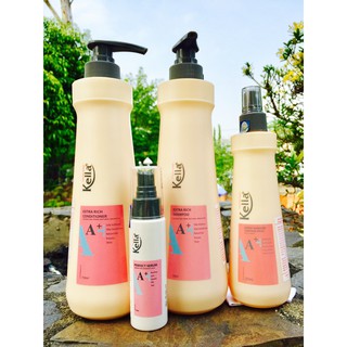 Bộ dầu gội, dầu xả, xịt dưỡng, tinh dầu dưỡng tóc hư tổn và khô xơ Kella A+ 750ml