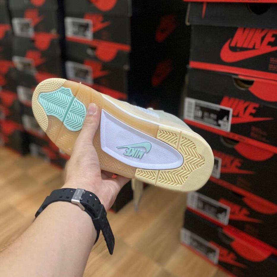 Giày Jordan 4 Off White, Giày sneaker JD4 vàng kem hàng cao cấp Full Box