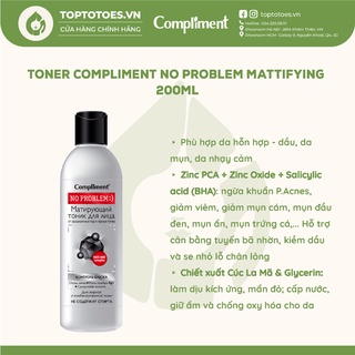 Toner Compliment No Problem Mattifying kiềm dầu, ngừa & giảm mụn, se lỗ chân lông 200ml