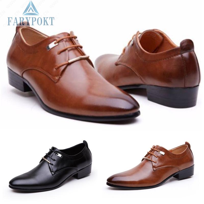 FATY~Men Casual Fashion Oxfords Leather Lace Up Wedding Formal Dress Shoes High Quality