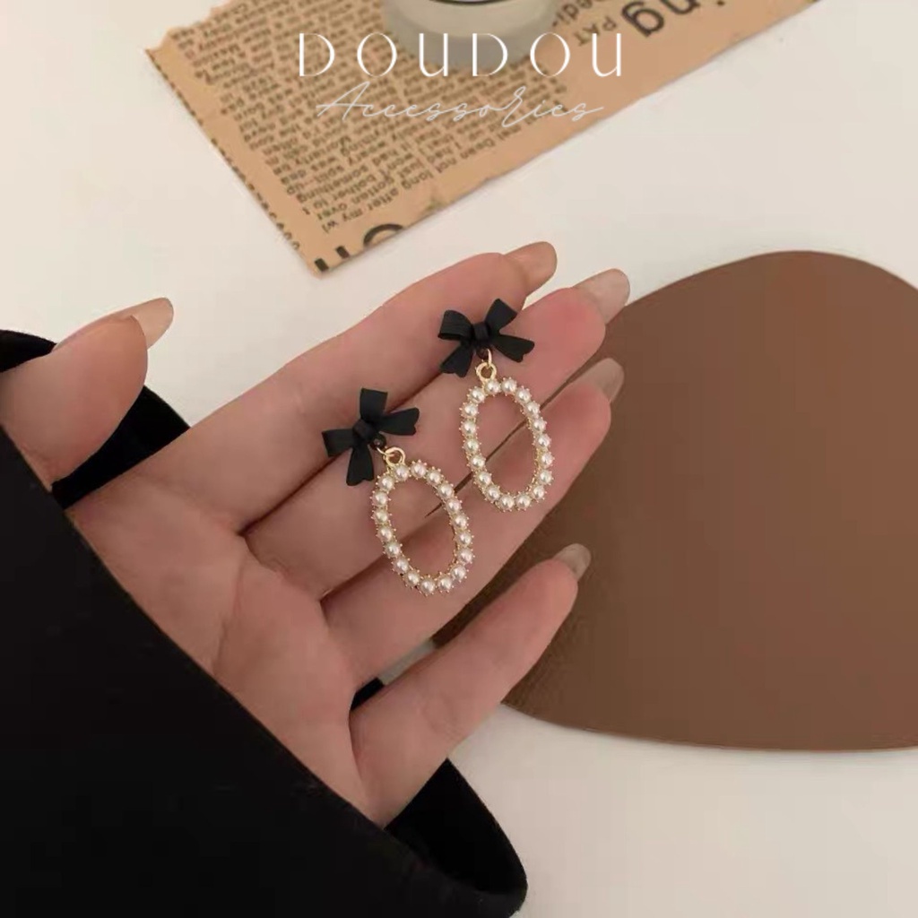 Bông tai ngọc trai nhân tạo Doudou Khuyên hoa tai nữ dài phong cách Hàn Quốc chuôi bạc 925 thanh lịch thời trang EH031
