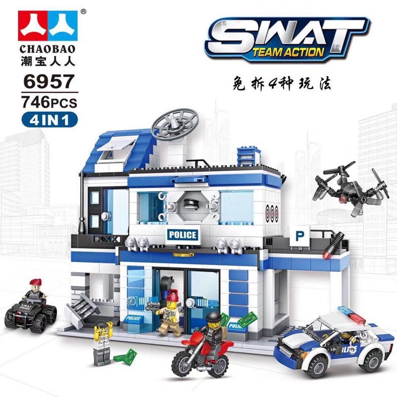 Lego con trai đồ chơi lắp ráp ngôi nhà, xe cảnh sát 746 miếng ghép -đồ chơi xếp hình