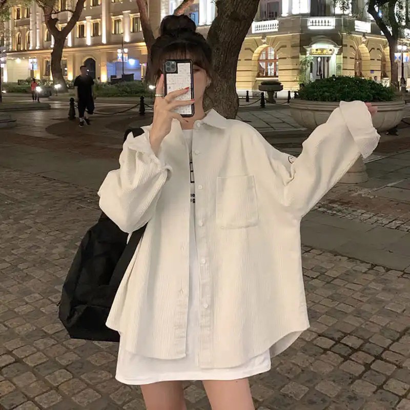 Áo Khoác Sơ Mi Nhung Tay In Mặt Cười Túi Trước Form Rộng Đẹp - Shop3nunisex