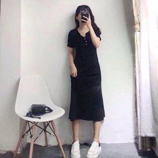 Váy maxi xuông cộc tay có cúc