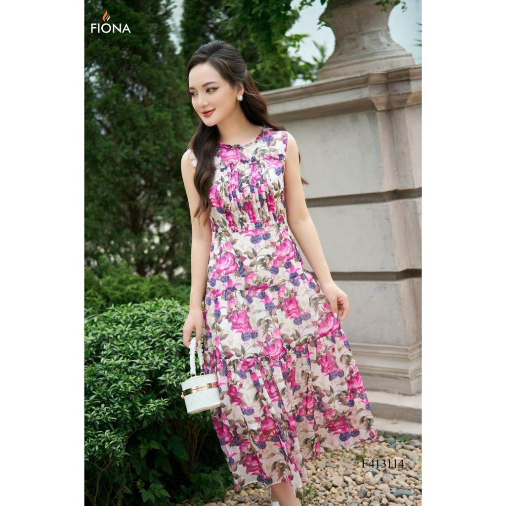 Đầm thiết kế cao cấp FIONA váy công sở nữ xếp ly dáng dài họa tiết hoa nhí tùng váy can tầng trẻ trung F413114