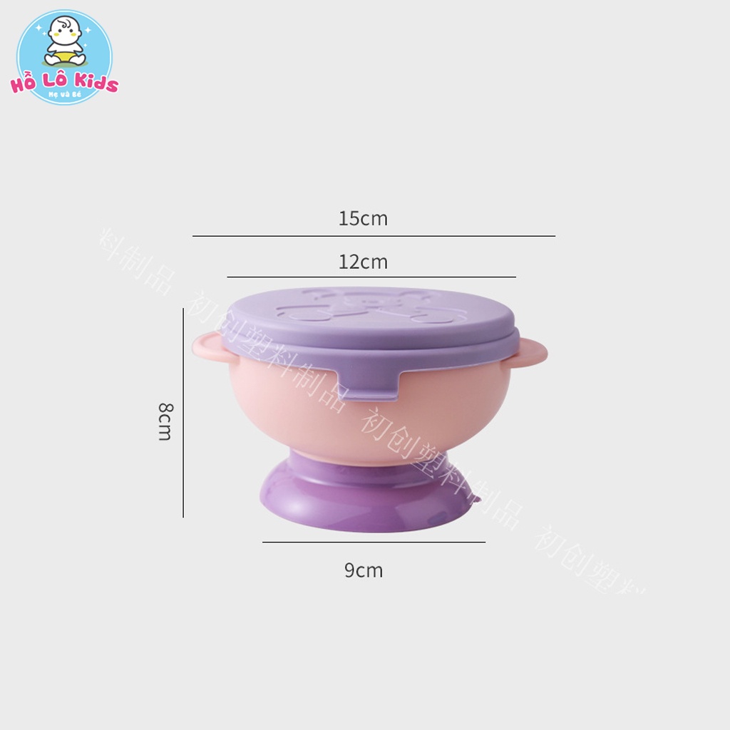 Bát ăn dặm cho bé cách nhiệt inox 2 lớp có đế hút chân không chống đổ, chống lật có nắp Hồ Lô Kids