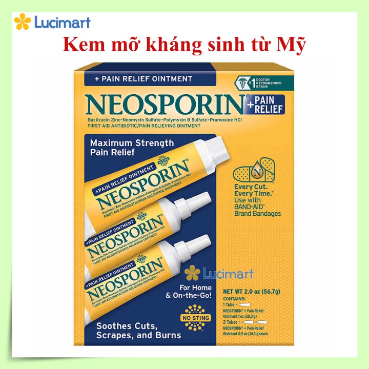 Kem mỡ kháng sinh Neosporin First Aid Maximum Strength Ointment của Mỹ, 1 hộp 3 tuýp