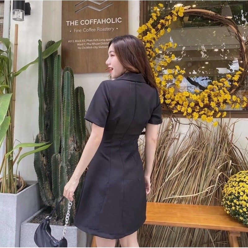 Đầm cổ vest công sở dáng chữ A , đầm vest mặc đi làm , đi chơi