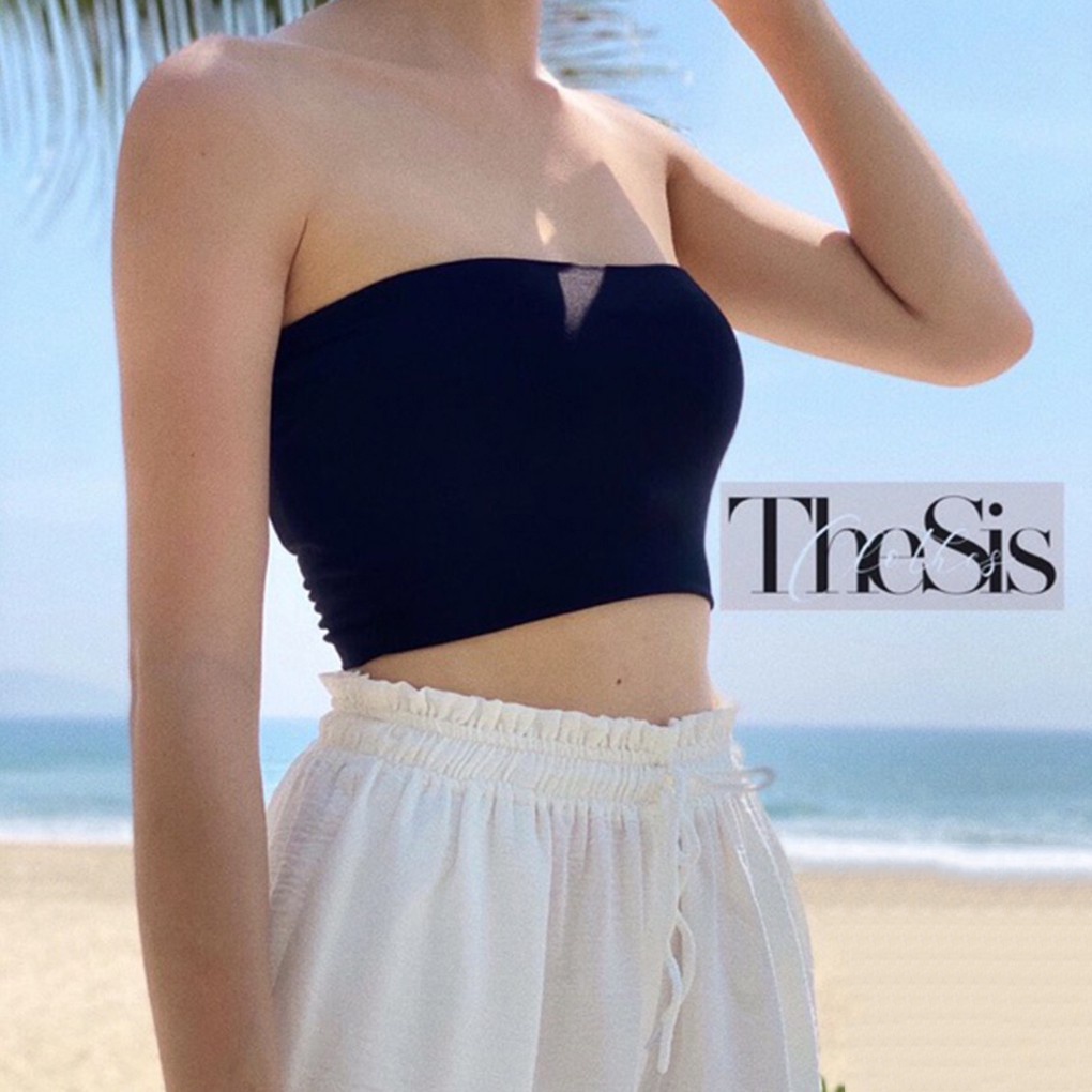 Áo ống quây ngực croptop len tăm 100% cotton 2 màu đen trắng free size dưới 53 kg AQ 099