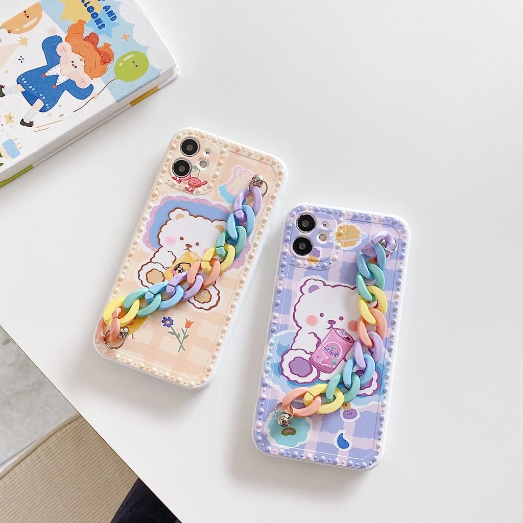 Ốp lưng hình gấu có chuỗi đeo cổ tay chống rơi vỡ cho iPhone7 7 plus8 8plus xr x/xs xs max 11 11 pro 11 pro max | BigBuy360 - bigbuy360.vn