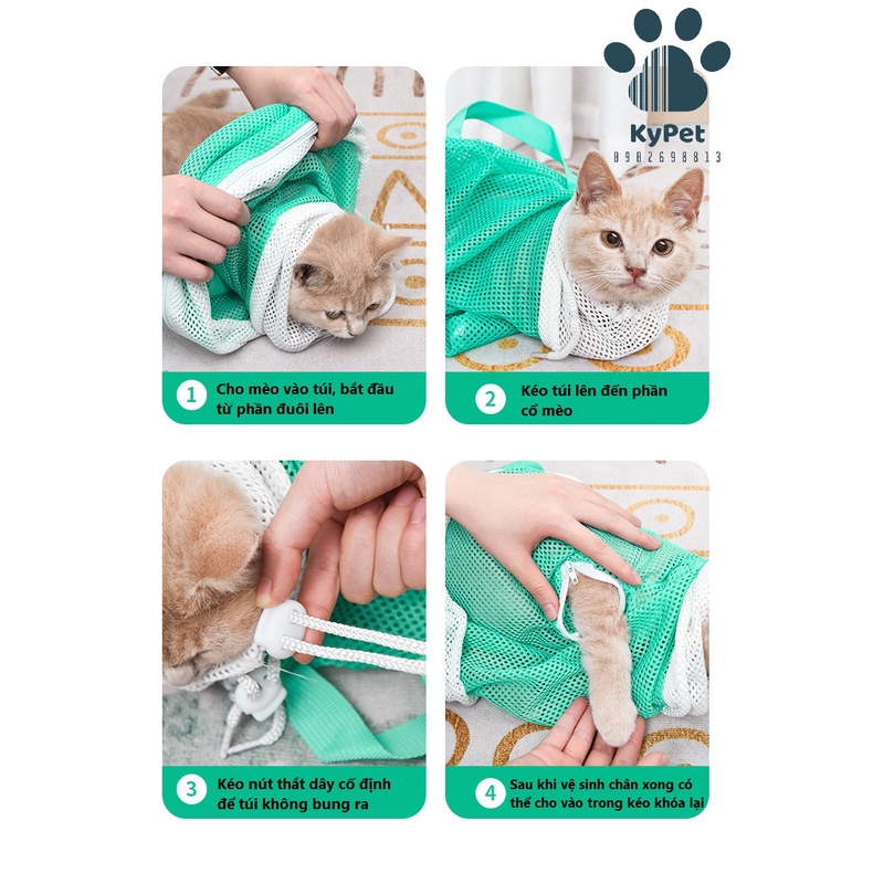 TÚI LƯỚI TẮM CHO MÈO CÓ KHÓA ĐIỀU CHỈNH KÍCH CỠ PHÙ HỢP Pet Grooming Bag