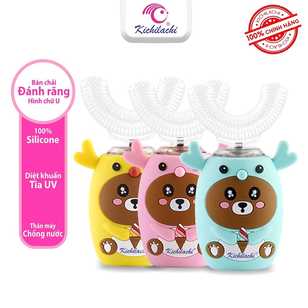 Bàn chải điện chữ U đánh răng cho bé Kichilachi cho bé Từ 2 đến 9 tuổi có sạc điện