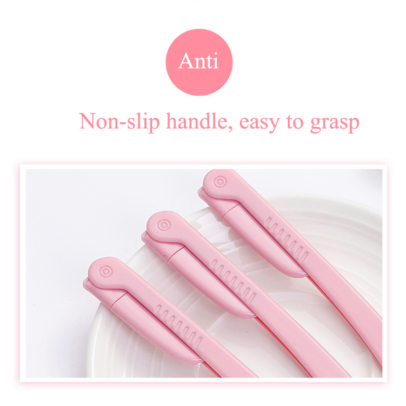 Bộ 3 Dao Cạo Lông Mày Bằng Thép Không Gỉ Màu Hồng