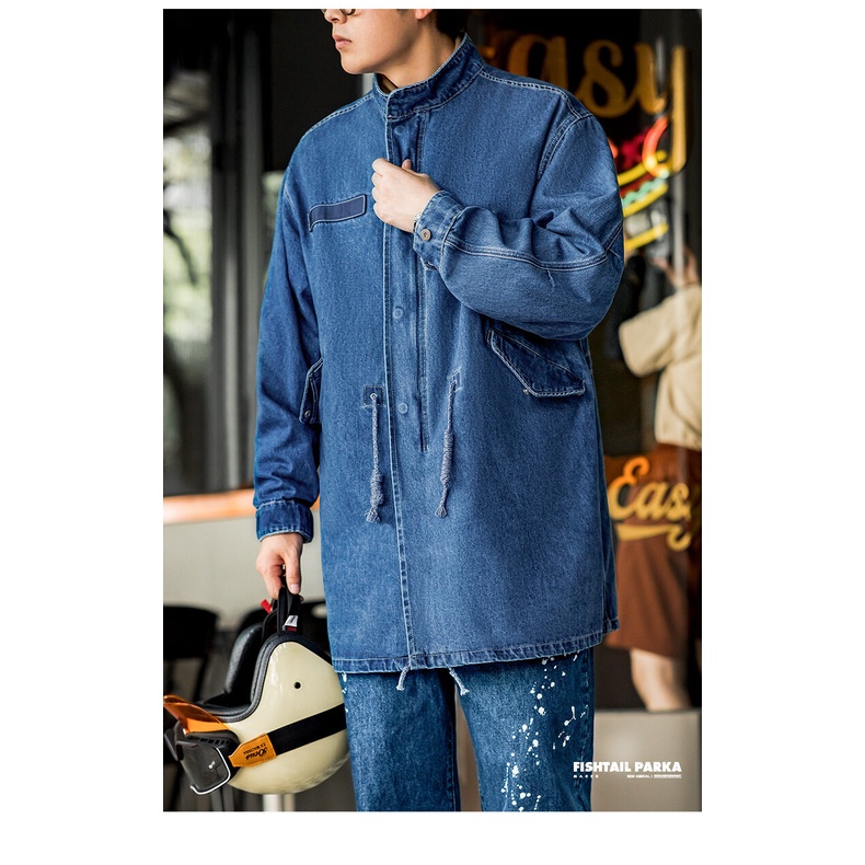 MADEN Áo Khoác Jean Denim Đuôi Cá Dáng Rộng Phong Cách Retro Mỹ Trẻ Trung Thời Trang Mùa Đông 2022 Mới M65 Dành Cho Nam