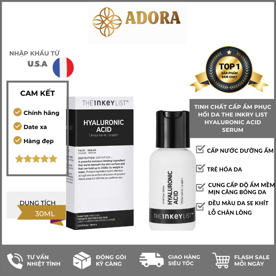 Tinh chất cấp ẩm phục hồi da The INKEY List Hyaluronic Acid Serum 30ml