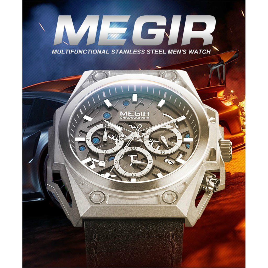 MEGIR 4220 Stainless Steel Men's Watches Waterproof Sports Men's Watches Quartz Wristwatch Chronograph Men's Watch