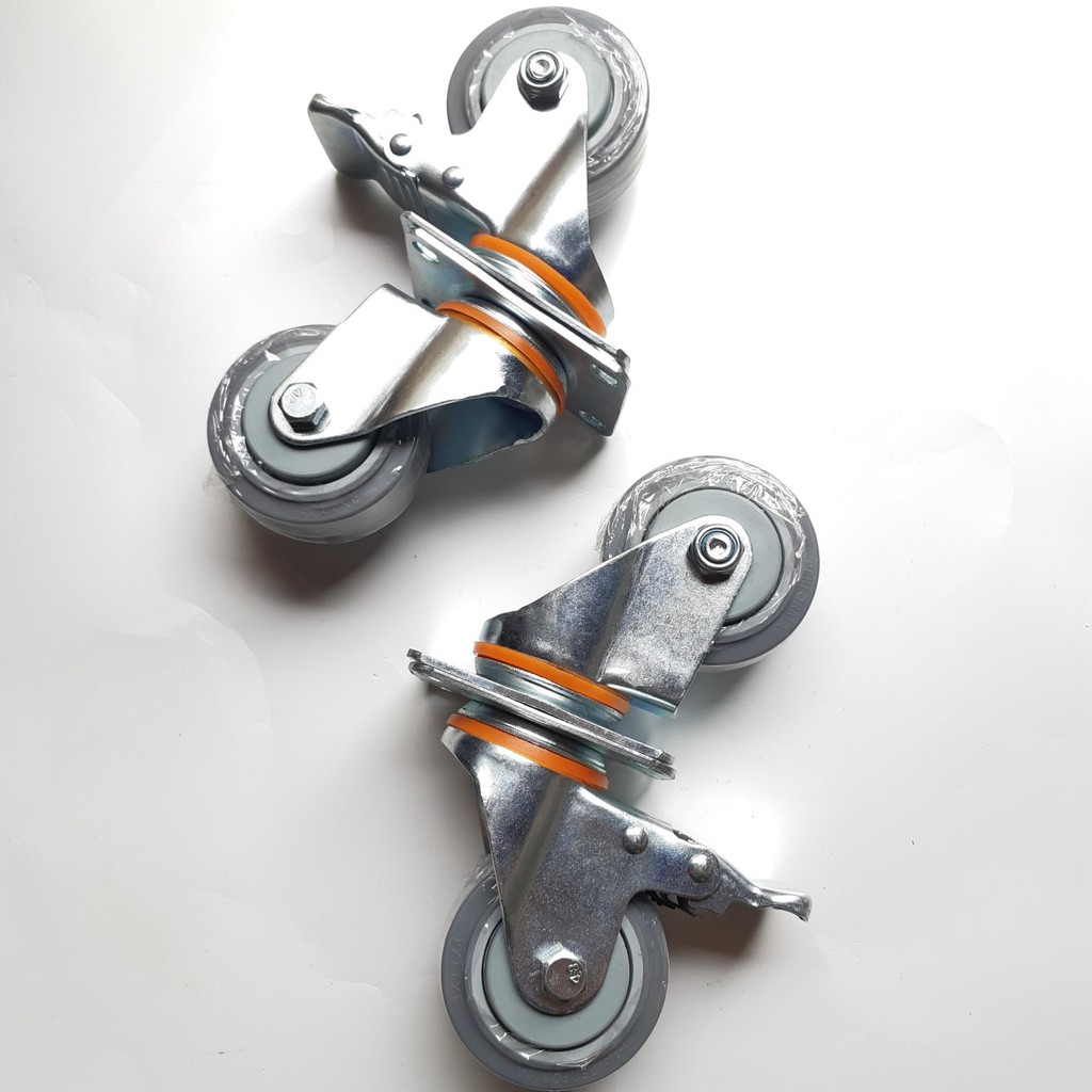 Bộ 4 bánh xe đẩy hàng Cao su 75mm - MITUHOME - Bánh xe chống ồn -Thích hợp để dùng trong bệnh viện, khách sạn