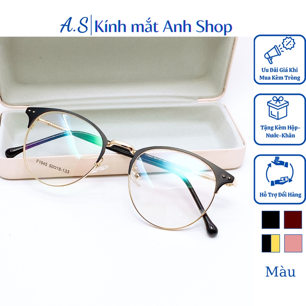 Gọng kính tròn giả cận nam nữ kiểu dáng thời trang chất liệu kim loại 1945
