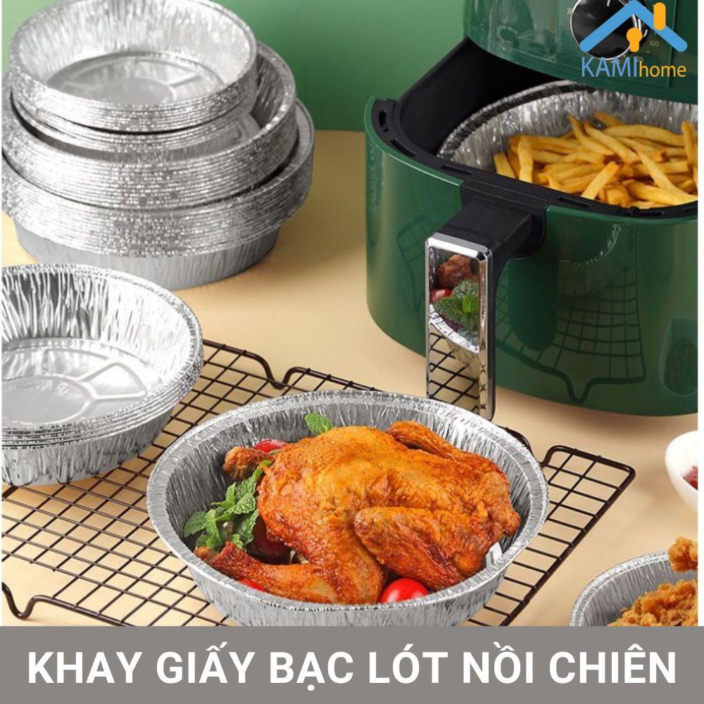 (Bộ 10) Khay giấy bạc lót nồi chiên không dầu dạng Đĩa cỡ lớn 18cm KM 20097