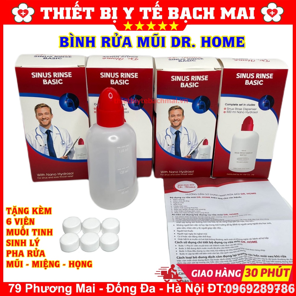 Bình Rửa Mũi Dr Home + Tặng Kèm 06 Viên Muối Sinh Lý Rửa Mũi, Miệng Họng