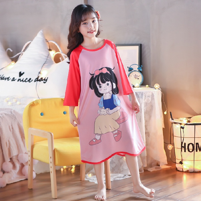 Đầm Ngủ Tay Dài In Hoạt Hình Dành Cho Bé Gái