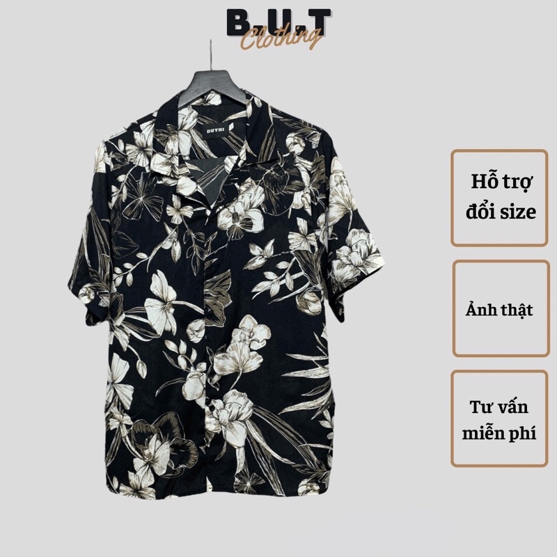 Áo sơ mi họa tiết ngắn tay HOA LÁ trơn mềm dành cho nam nữ | BUTCLOTHING