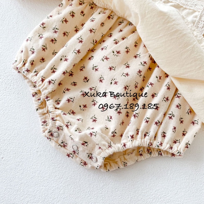 Váy Dài Tay Hoa Bé Gái - Bodysuit Giả Váy Cổ Ren Thêu Hoa Bé Gái Cao Cấp