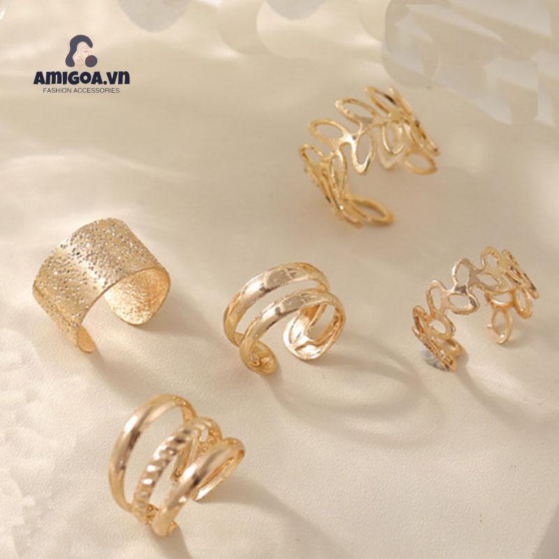 【amigoa.vn】Bộ Khuyên Tai Kẹp Vành Tai Không Cần Xỏ Lỗ Nhiều Lớp Hình Lá Rỗng Nhiều Lớp
