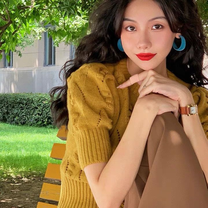 Áo sweater Dệt Kim Khoét Lỗ Thời Trang Hàn Quốc Cho Nữ