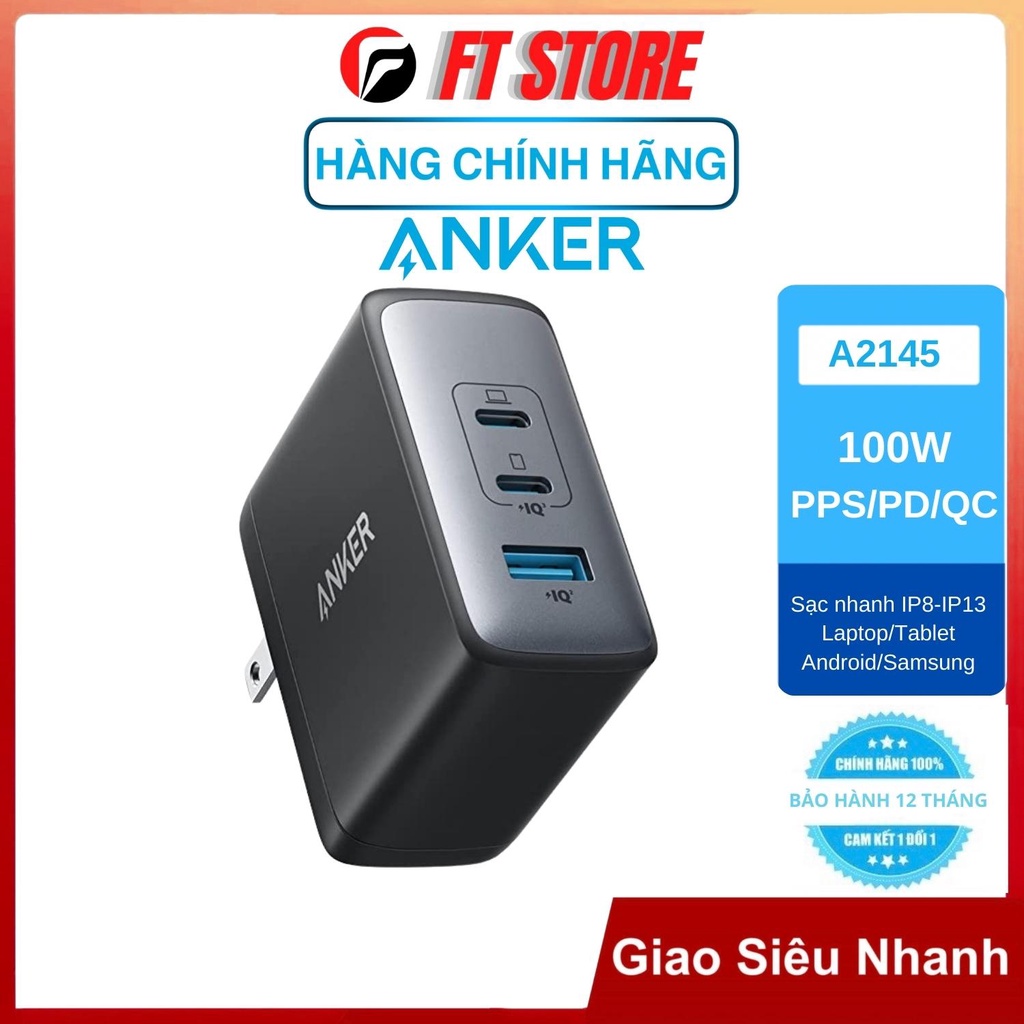 [GIAO HOẢ TỐC] Củ sạc nhanh Anker A2145 100W PD/QC/PPS BH12TH