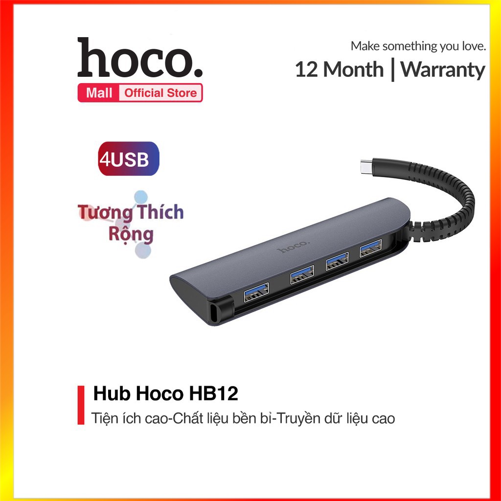 Hub chuyển đổi Hoco HB12 tích hợp cáp Type-C sang 4 cổng chuẩn USB3.0 cao cấp - MrPhukien