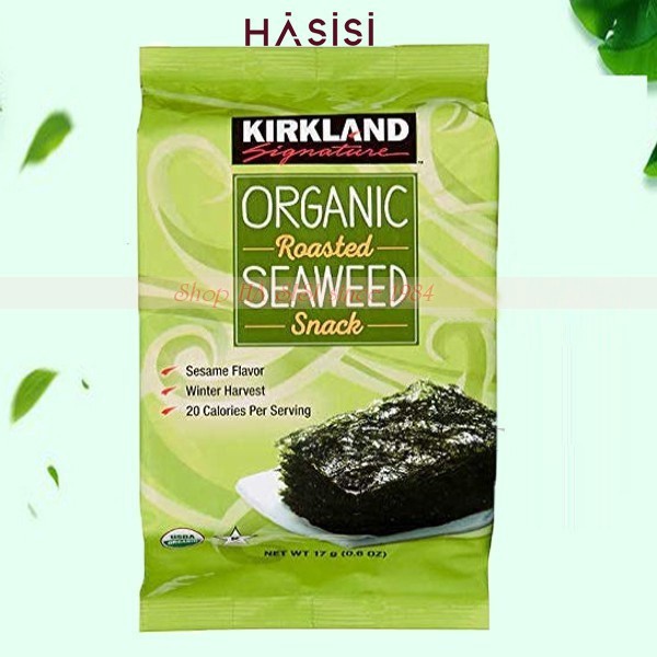 Lốc 10 Gói Rong Biển Hữu Cơ Sấy Khô Ăn Liền KIRKLAND - Organic Roasted Seaweed Snack ( Lốc 10 gói x 17g)