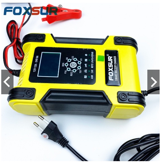 Sạc bình ắc quy 12V12A- 24V 6Ah - 200Ah FOXSUR 12A sạc pin sắt LiFePO4 tự ngắt khi đầy khử sunfat khôi phục ắc quy vang)