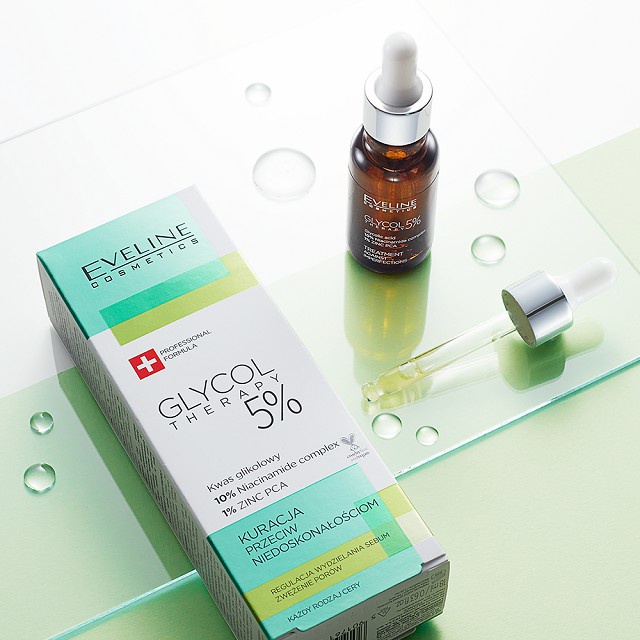 Combo Tinh chất Eveline Glycol Therapy 5% se khít lỗ chân lông, ng.ừa mụn 18ML tặng Gel chống nắng W.Lab Purecare Mild