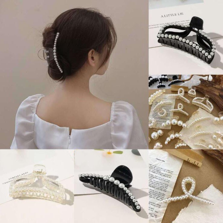 Kẹp tóc đuôi ngựa có ngạm đính ngọc trai xinh xắn thanh lịch