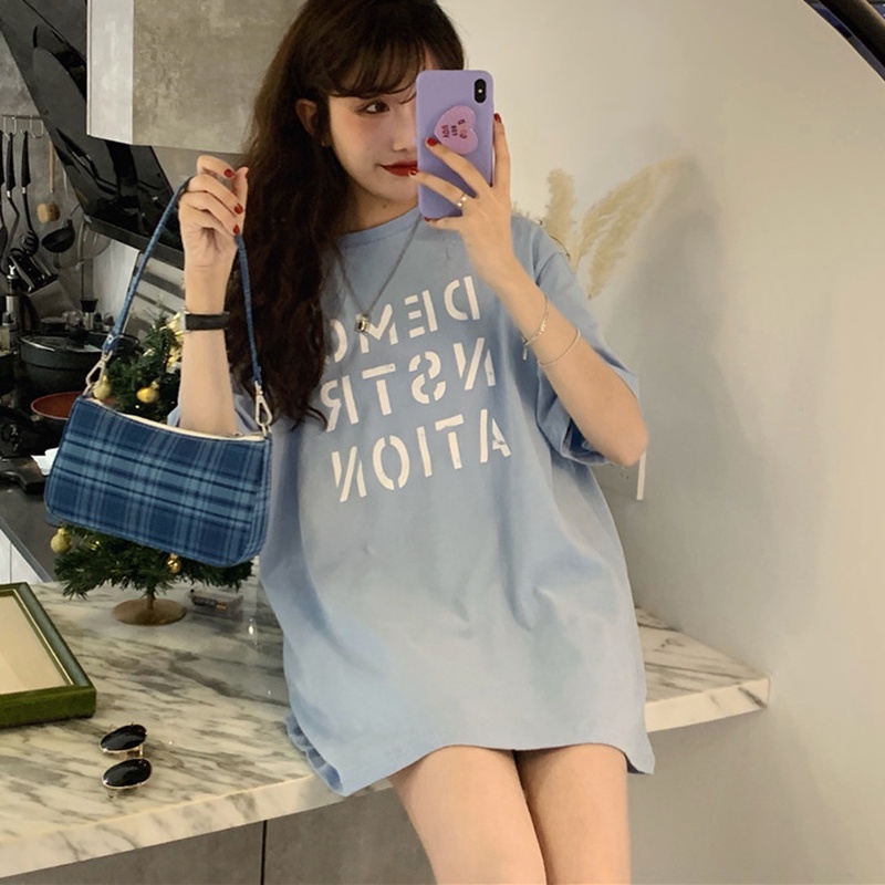 IELGY Áo Thun Ngắn Tay Dáng Rộng Phong Cách Hàn Quốc Mới Cho Nữ