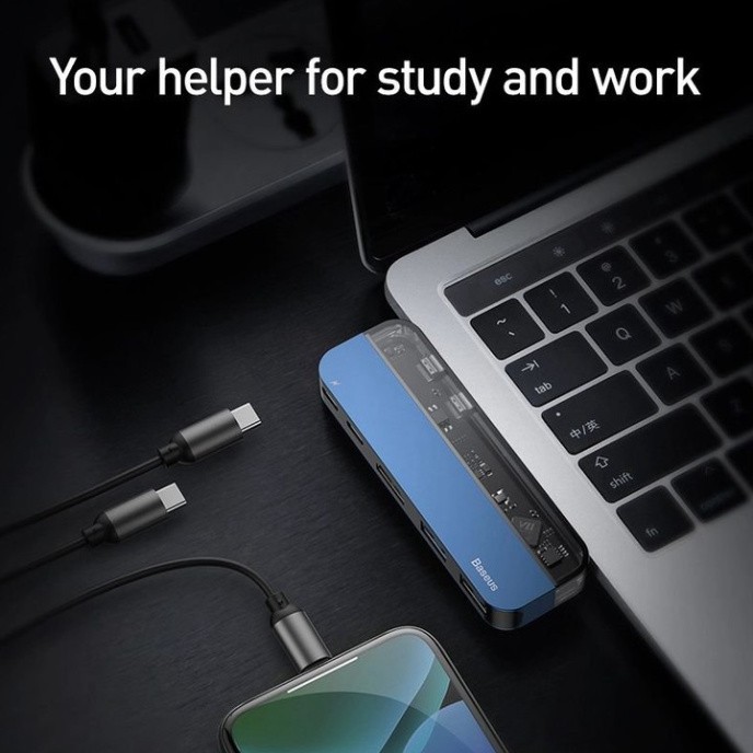 Sản Phẩm Bộ Hub chuyển đổi 5 trong 1 dùng cho Macbook, iPad Pro thương hiệu cao cấp Baseus CAHUB-TD03 - Màu Xanh .