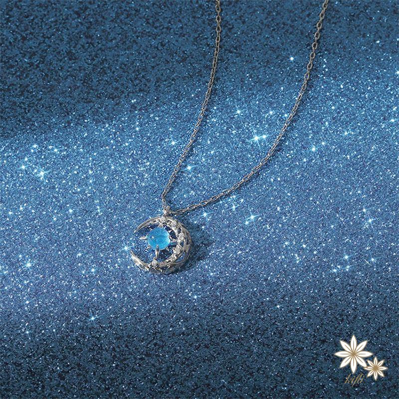 🌸Vòng cổ Mặt Trăng Và Ngôi Sao Màu Xanh Dương Đơn Giản Phong Cách Hàn Quốc Cho Nữ