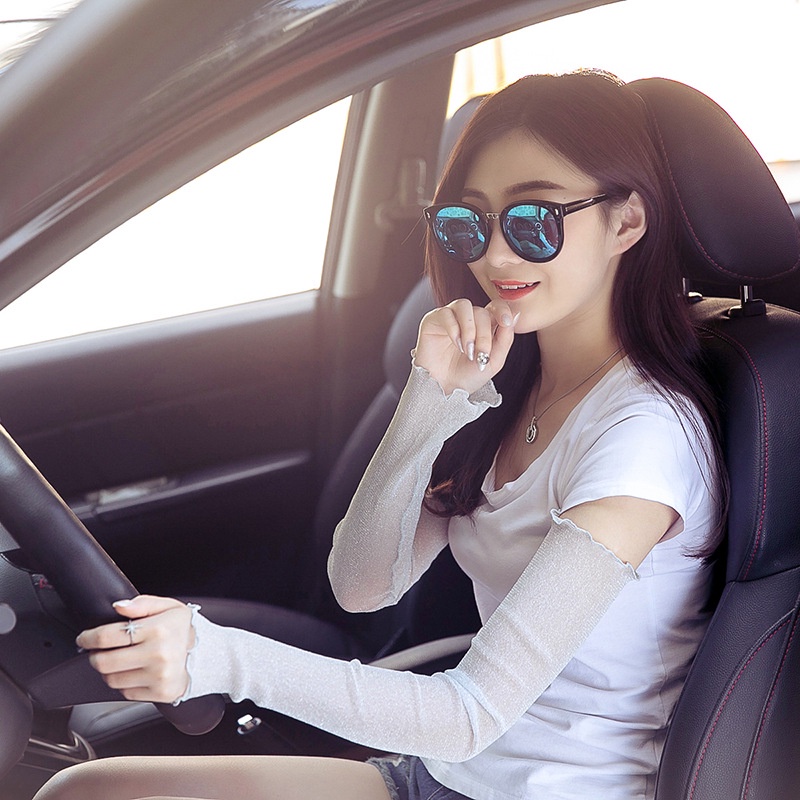 Găng Tay Chống Nắng Bằng Lụa Phối Ren Lưới Mỏng Thời Trang Mùa Hè Mới Cho Nữ