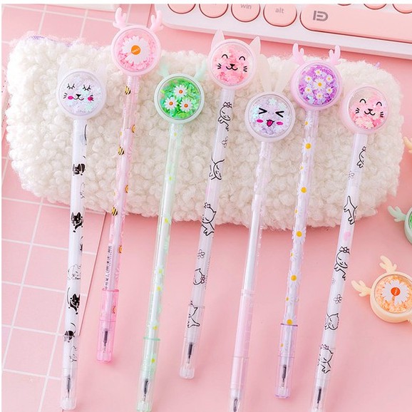 Combo 5 Bút Nhũ Chảy Sequin Nhiều Hình Dễ Thương, Bút Mực Đen Viết Trơn Đều
