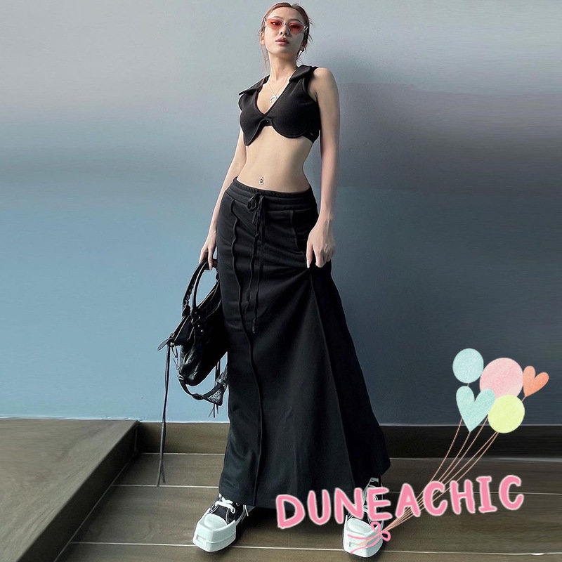 DUNEA Chân váy dệt kim dáng dài lưng thun co giãn tốt xinh xắn cho nữ