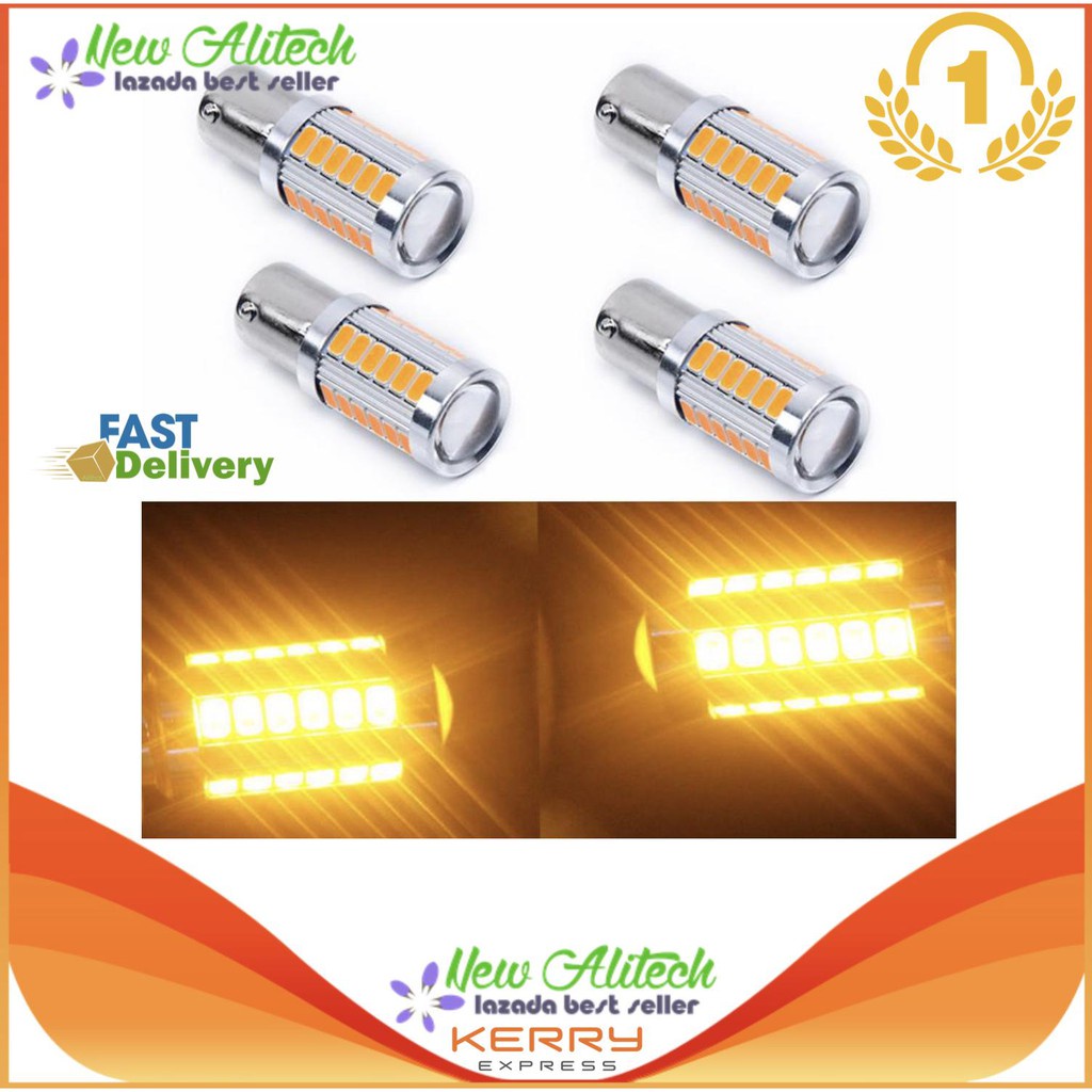 [4 chiếc] Mới Alitech 4 chiếc Amber 1156 BA15S P21W LED 33SMD 1156 Bóng đèn tín hiệu màu vàng [1156-