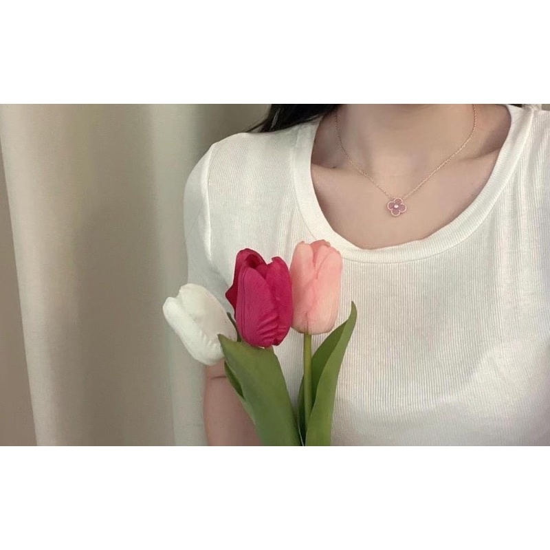 Set dây chuyền +bông tai Lv Hồng mạ vàng