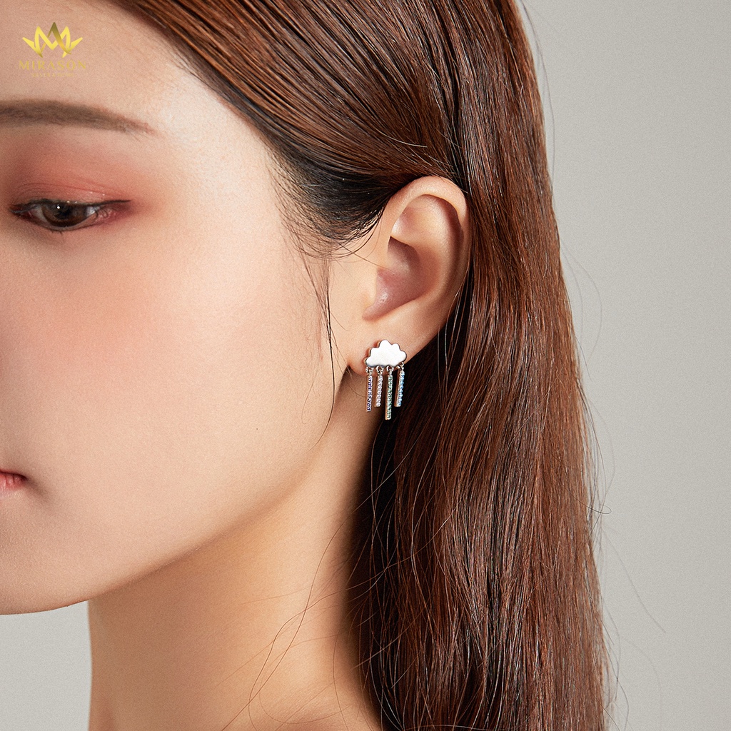 Khuyên Tai Bạc Nữ MIRASON Đám Mây Mưa Nạm Đá Sắc Màu Cá Tính MBT250 - Bông Tai Nữ Bạc 925 Cao Cấp
