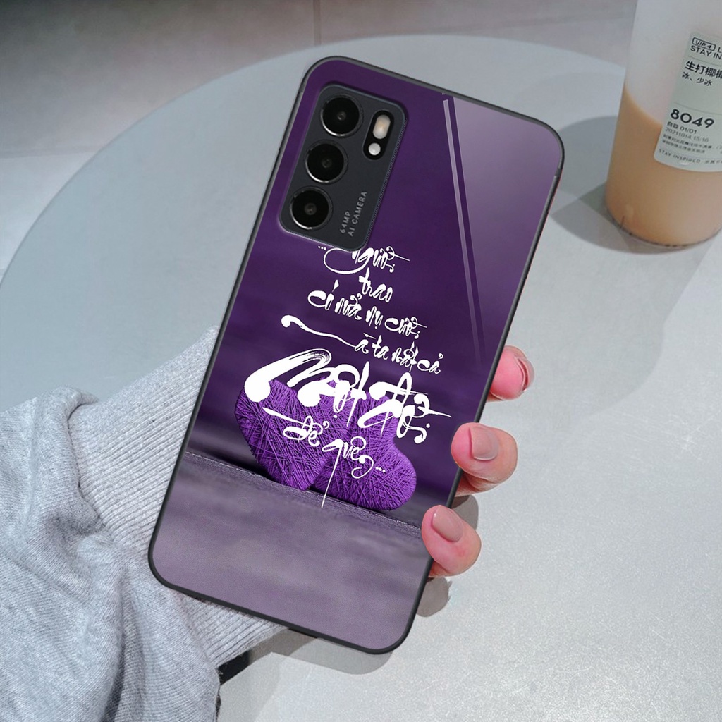 Ốp kính Oppo Reno6 / Reno6 Z 5G / Reno 6 thư pháp tâm an vạn sự an, kính bóng bẩy sang trọng