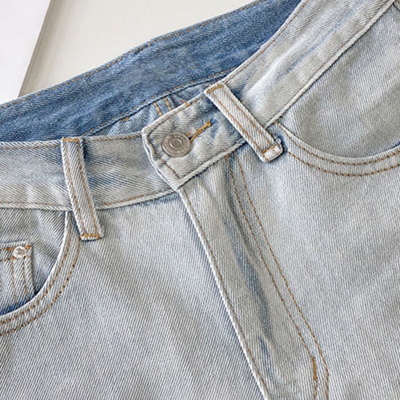 Quần jean dài lưng cao ống rộng phối rách màu gradient phong cách retro Âu Mỹ cá tính cho nữ